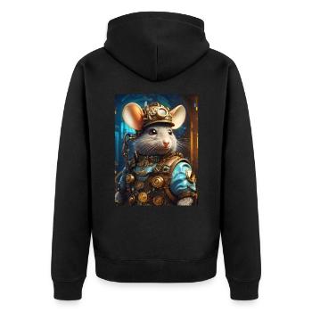 Steampunk Ratte 1.8 - Unisex Premium Bio Zip Hoodie - Schwarz - Hinten - Nico (187cm)