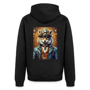 Steampunk Wolf 1.11 - Unisex Premium Bio Zip Hoodie - Schwarz - Hinten - Nico (187cm)