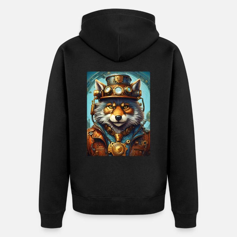 Steampunk Wolf 1.17 - Unisex Premium Bio Zip Hoodie - Schwarz