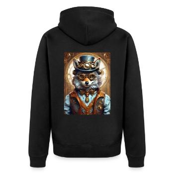 Steampunk Wolf 1.5 - Unisex Premium Bio Zip Hoodie - Schwarz - Hinten - Nico (187cm)