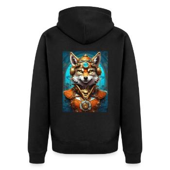 Steampunk Wolf 1.18 - Unisex Premium Bio Zip Hoodie - Schwarz - Hinten - Nico (187cm)