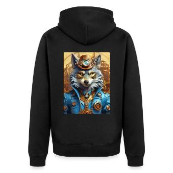 Steampunk Wolf 1.8 - Unisex Premium Bio Zip Hoodie - Schwarz - Hinten - Nico (187cm)