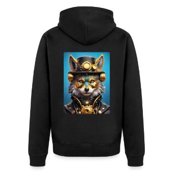 Steampunk Wolf 1.9 - Unisex Premium Bio Zip Hoodie - Schwarz - Hinten - Nico (187cm)