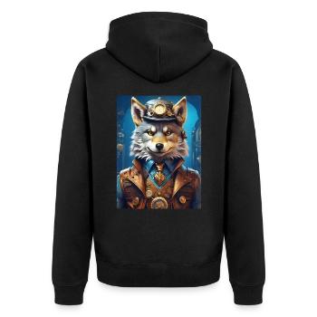 Steampunk Wolf 1.12 - Unisex Premium Bio Zip Hoodie - Schwarz - Hinten - Nico (187cm)