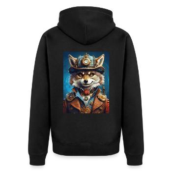 Steampunk Wolf 1.15 - Unisex Premium Bio Zip Hoodie - Schwarz - Hinten - Nico (187cm)
