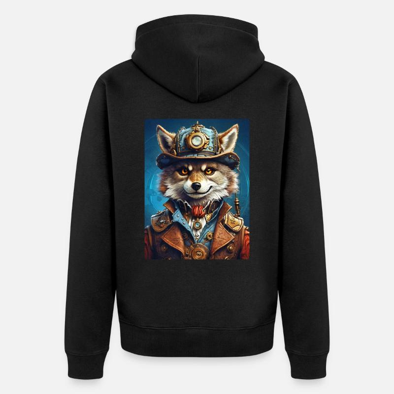 Steampunk Wolf 1.15 - Unisex Premium Bio Zip Hoodie - Schwarz