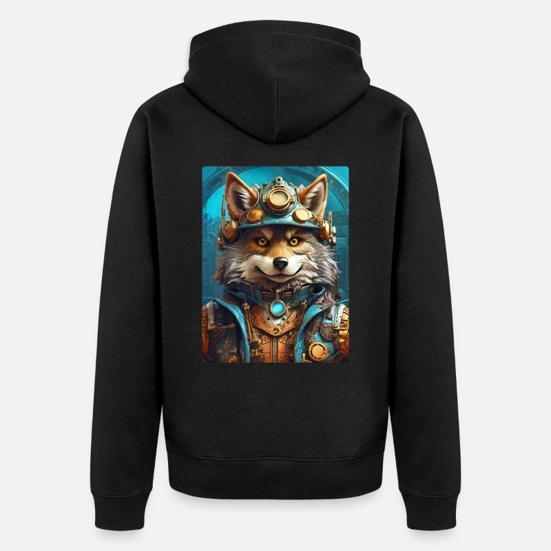 Steampunk Wolf 1.20 - Unisex Premium Bio Zip Hoodie - Schwarz