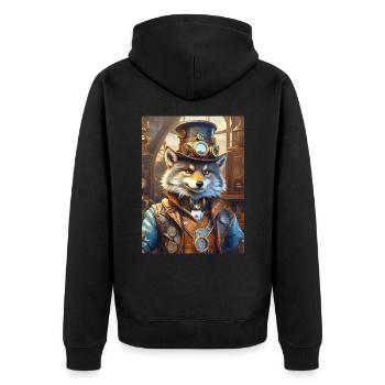 Steampunk Wolf 1.19 - Unisex Premium Bio Zip Hoodie - Schwarz - Hinten - Nico (187cm)