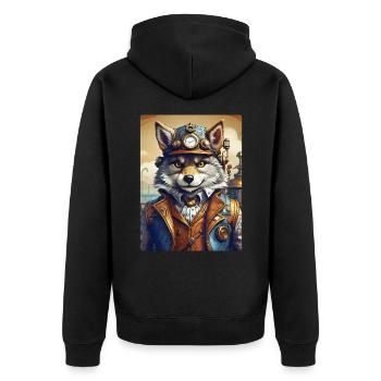 Steampunk Wolf 1.22 - Unisex Premium Bio Zip Hoodie - Schwarz - Hinten - Nico (187cm)