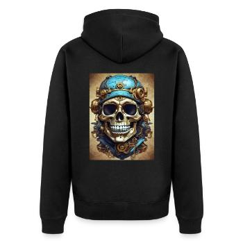 Steampunk Skull 1.7 - Unisex Premium Bio Zip Hoodie - Schwarz - Hinten - Nico (187cm)