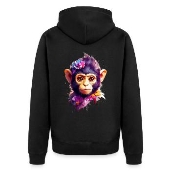 Affe Monkey V1 24 06 - Unisex Premium Bio Zip Hoodie - Schwarz - Hinten - Nico (187cm)