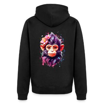 Affe Monkey V1 24 04 - Unisex Premium Bio Zip Hoodie - Schwarz - Hinten - Nico (187cm)
