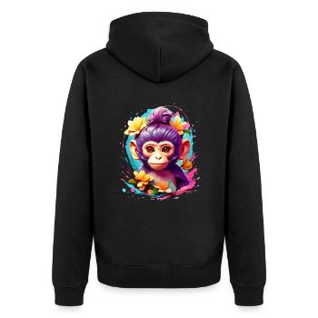 Affe Monkey V1 24 01 - Unisex Premium Bio Zip Hoodie - Schwarz - Hinten - Nico (187cm)