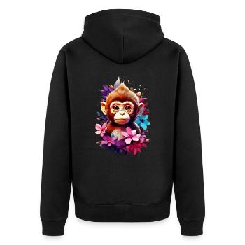 Affe Monkey V1 24 14 - Unisex Premium Bio Zip Hoodie - Schwarz - Hinten - Nico (187cm)