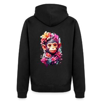 Affe Monkey V1 24 03 - Unisex Premium Bio Zip Hoodie - Schwarz - Hinten - Nico (187cm)