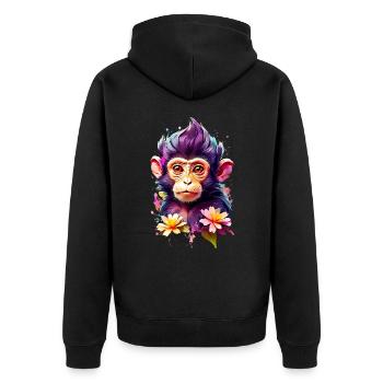 Affe Monkey V1 24 19 - Unisex Premium Bio Zip Hoodie - Schwarz - Hinten - Nico (187cm)