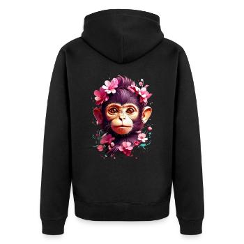 Affe Monkey V1 24 09 - Unisex Premium Bio Zip Hoodie - Schwarz - Hinten - Nico (187cm)