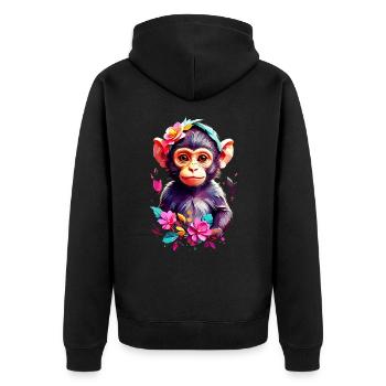Affe Monkey V1 24 16 - Unisex Premium Bio Zip Hoodie - Schwarz - Hinten - Nico (187cm)