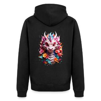 Drache Dragon V1 24 09 - Unisex Premium Bio Zip Hoodie - Schwarz - Hinten - Nico (187cm)