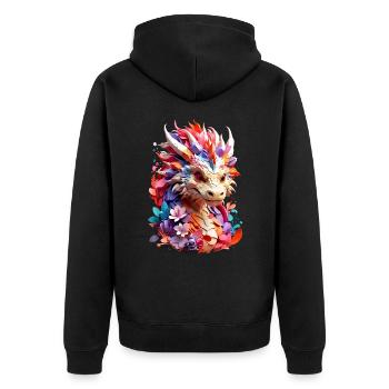 Drache Dragon V1 24 07 - Unisex Premium Bio Zip Hoodie - Schwarz - Hinten - Nico (187cm)
