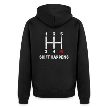 Shift Happens Auto Tuning Rennsport - Unisex Premium Bio Zip Hoodie - Schwarz - Hinten - Nico (187cm)