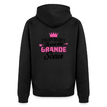 J'ai un secret je vais être grande sœur - Veste à capuche bio Premium Unisexe - noir - Dos - Nico (187cm)