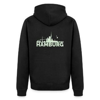 Hamburg - Unisex Premium Bio Zip Hoodie - Schwarz - Hinten - Nico (187cm)