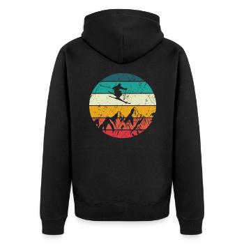 Retro Ski Berge Skifahren Vintage Skifahrer - Unisex Premium Bio Zip Hoodie - Schwarz - Hinten - Nico (187cm)