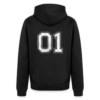 Anzahl 01 - Unisex Premium Bio Zip Hoodie - Schwarz - Hinten - Nico (187cm)