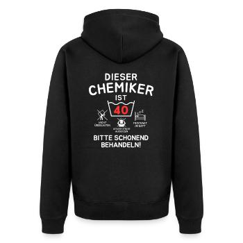 Dieser Chemiker ist 40. Schonend behandeln! - Unisex Premium Bio Zip Hoodie - Schwarz - Hinten - Nico (187cm)
