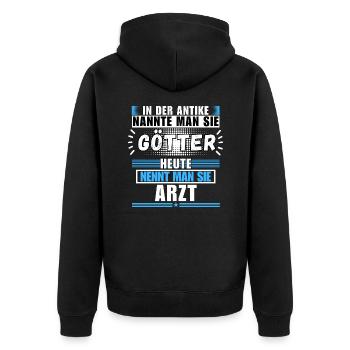 Götter in der Antike. Heute Arzt - Unisex Premium Bio Zip Hoodie - Schwarz - Hinten - Nico (187cm)