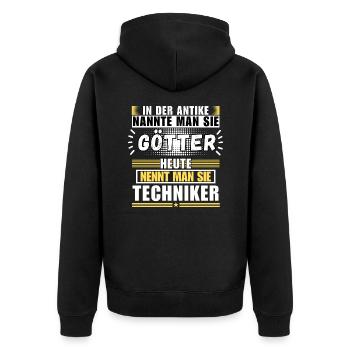 Gods in Antiquity. Today Technician - Unisex Premium Organic Zip Hoodie - black - Back - Nico (187cm)