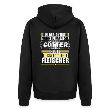 Götter in der Antike. Heute Fleischer - Unisex Premium Bio Zip Hoodie - Schwarz - Hinten - Nico (187cm)