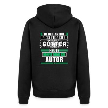 Götter in der Antike. Heute Autor - Unisex Premium Bio Zip Hoodie - Schwarz - Hinten - Nico (187cm)