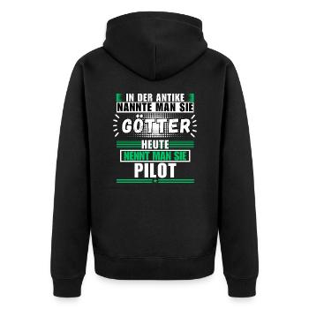 Götter in der Antike. Heute Pilot - Unisex Premium Bio Zip Hoodie - Schwarz - Hinten - Nico (187cm)