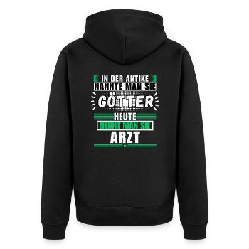 Götter in der Antike. Heute Arzt - Unisex Premium Bio Zip Hoodie - Schwarz - Hinten - Nico (187cm)