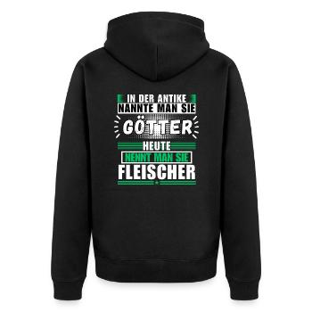 Götter in der Antike. Heute Fleischer - Unisex Premium Bio Zip Hoodie - Schwarz - Hinten - Nico (187cm)