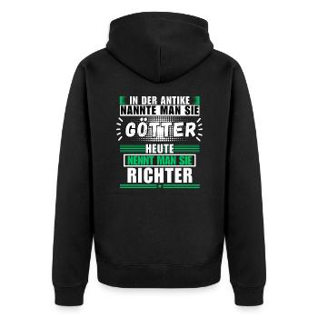 Götter in der Antike. Heute Richter - Unisex Premium Bio Zip Hoodie - Schwarz - Hinten - Nico (187cm)