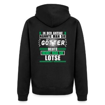 Götter in der Antike. Heute Lotse - Unisex Premium Bio Zip Hoodie - Schwarz - Hinten - Nico (187cm)