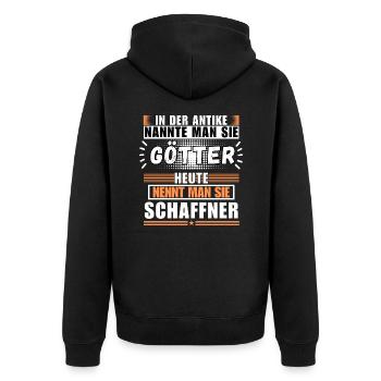 Götter in der Antike. Heute Schaffner - Unisex Premium Bio Zip Hoodie - Schwarz - Hinten - Nico (187cm)