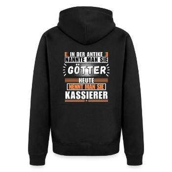 Götter in der Antike. Heute Kassierer - Unisex Premium Bio Zip Hoodie - Schwarz - Hinten - Nico (187cm)