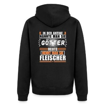 Götter in der Antike. Heute Fleischer - Unisex Premium Bio Zip Hoodie - Schwarz - Hinten - Nico (187cm)