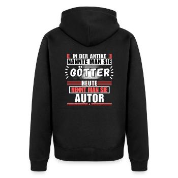 Götter in der Antike. Heute Autor - Unisex Premium Bio Zip Hoodie - Schwarz - Hinten - Nico (187cm)