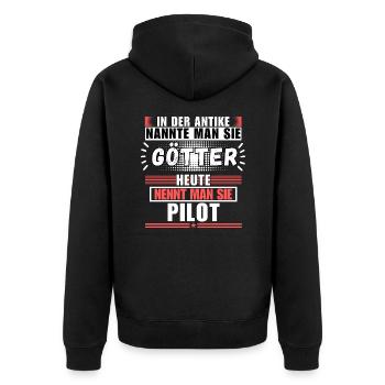 Götter in der Antike. Heute Pilot - Unisex Premium Bio Zip Hoodie - Schwarz - Hinten - Nico (187cm)