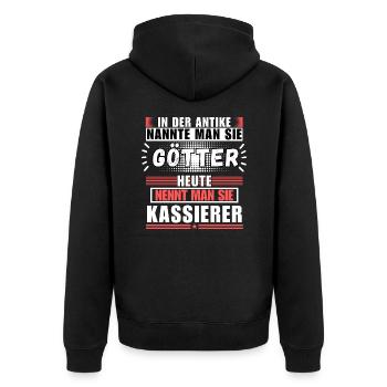 Götter in der Antike. Heute Kassierer - Unisex Premium Bio Zip Hoodie - Schwarz - Hinten - Nico (187cm)