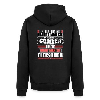 Götter in der Antike. Heute Fleischer - Unisex Premium Bio Zip Hoodie - Schwarz - Hinten - Nico (187cm)