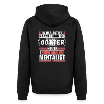 Gods in Antiquity. Today Mentalist - Unisex Premium Organic Zip Hoodie - black - Back - Nico (187cm)