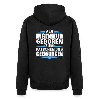 Ingenieur im falschen Job gelandet - Unisex Premium Bio Zip Hoodie - Schwarz - Hinten - Nico (187cm)