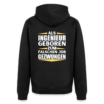 Ingenieur im falschen Job gelandet - Unisex Premium Bio Zip Hoodie - Schwarz - Hinten - Nico (187cm)