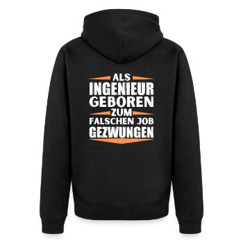 Ingenieur im falschen Job gelandet - Unisex Premium Bio Zip Hoodie - Schwarz - Hinten - Nico (187cm)